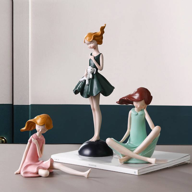 可爱少女心女孩小摆件树脂工艺品创意儿童房间电视柜桌面软装饰品