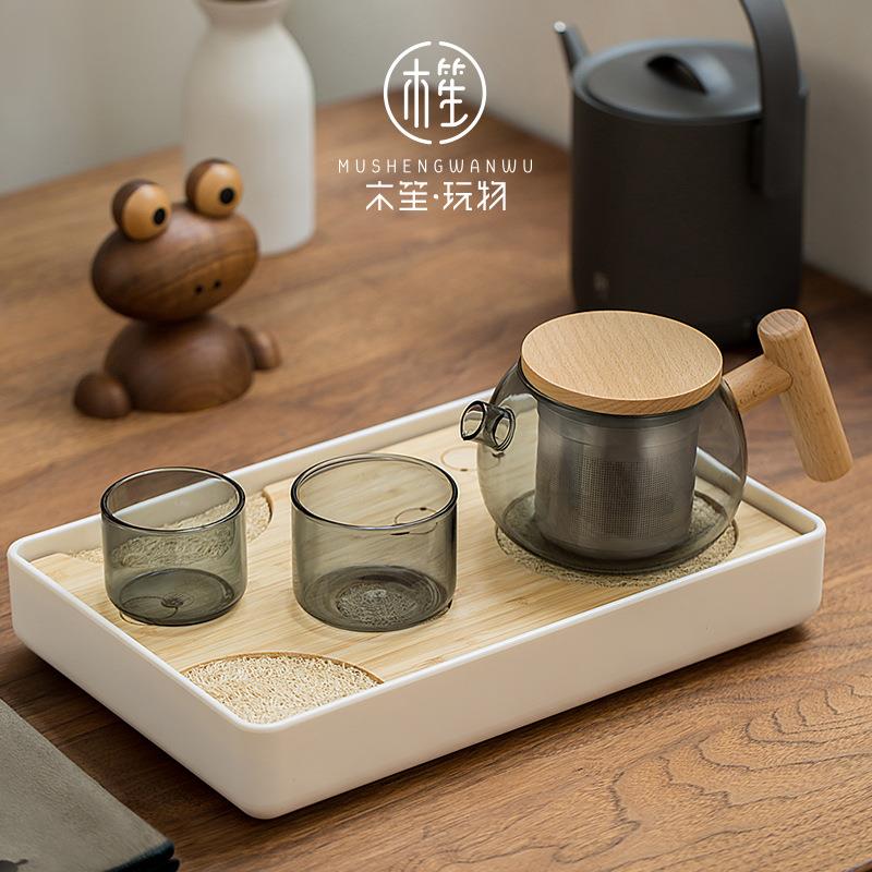 家用玻璃泡茶壶茶具套装茶水分离不锈钢泡茶器茶盘大容量
