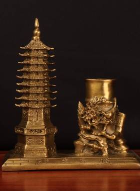 铜文昌笔筒铜文昌塔笔筒家居办公室书桌铜摆件