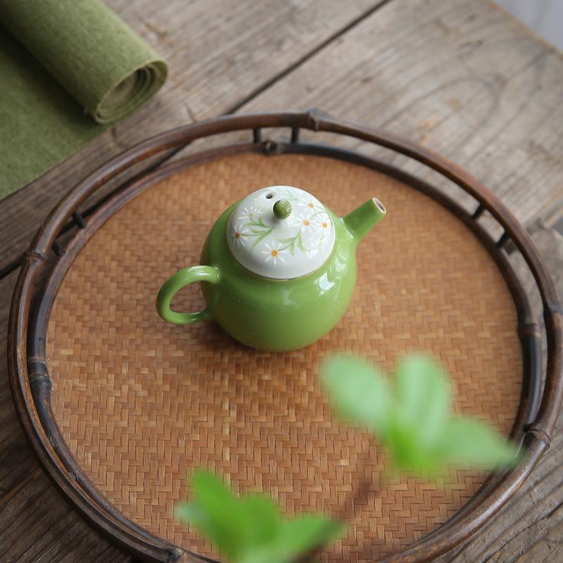 手绘可爱陶瓷小茶壶清新绿色釉创意女士泡茶壶家用一人壶文人茶器