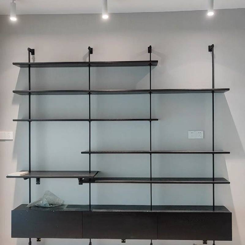 意式简约轻奢置物架挂壁式极简铁艺实木隔板装饰展示柜落地陈列