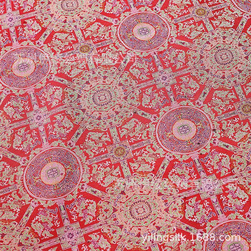 正宗重六纬老锦布料八达晕运青红地夔宋凤纹面ATY龙料