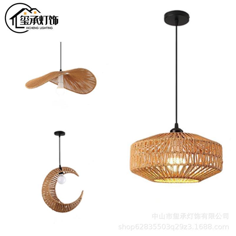 中式麻绳编织餐厅灯工业风铁艺酒吧服装装饰店铺创意民宿跨境吊灯