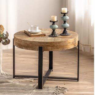 小圆桌实木轻奢边几沙发边角几美式民宿圆形洽谈桌简约做旧小茶几