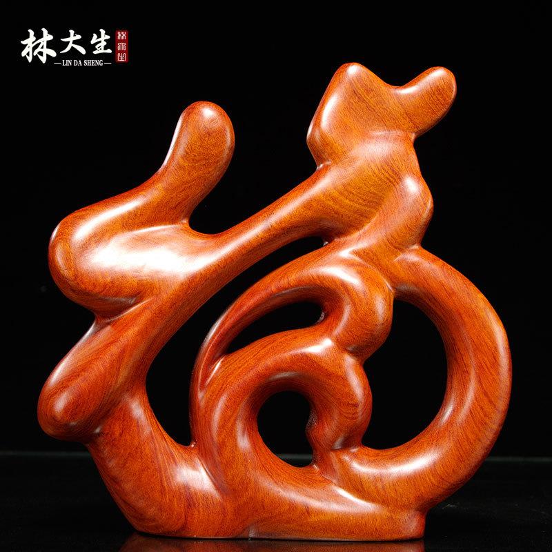 花梨木雕福字摆件中式客厅电视柜台实木家居装饰品创意简约工艺品