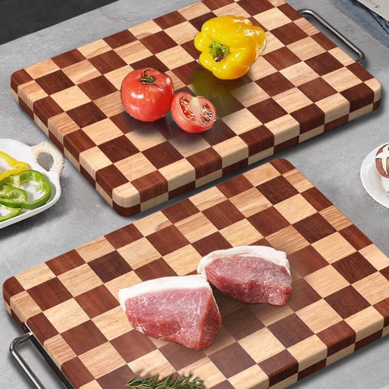德长网红棋盘格菜板家用切菜板橡胶木菜板乌檀木实木砧粘板案板子