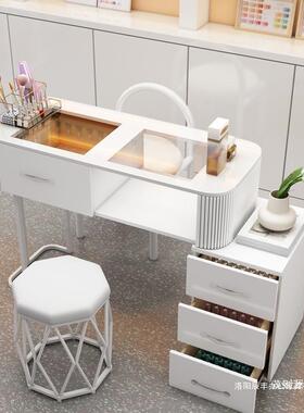 奶油风美甲桌白色日式多功能玻璃单人全套轻奢家用简约美甲台收纳