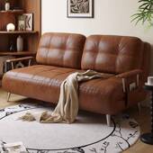 2025新款 热卖 折叠沙发床单人两用午休床油蜡皮复古小户型伸缩沙发