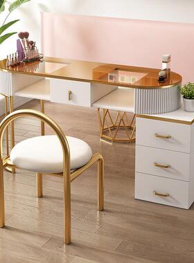 奶油风美甲桌白色日式经济型玻璃单人全套轻奢简约美甲台美甲店