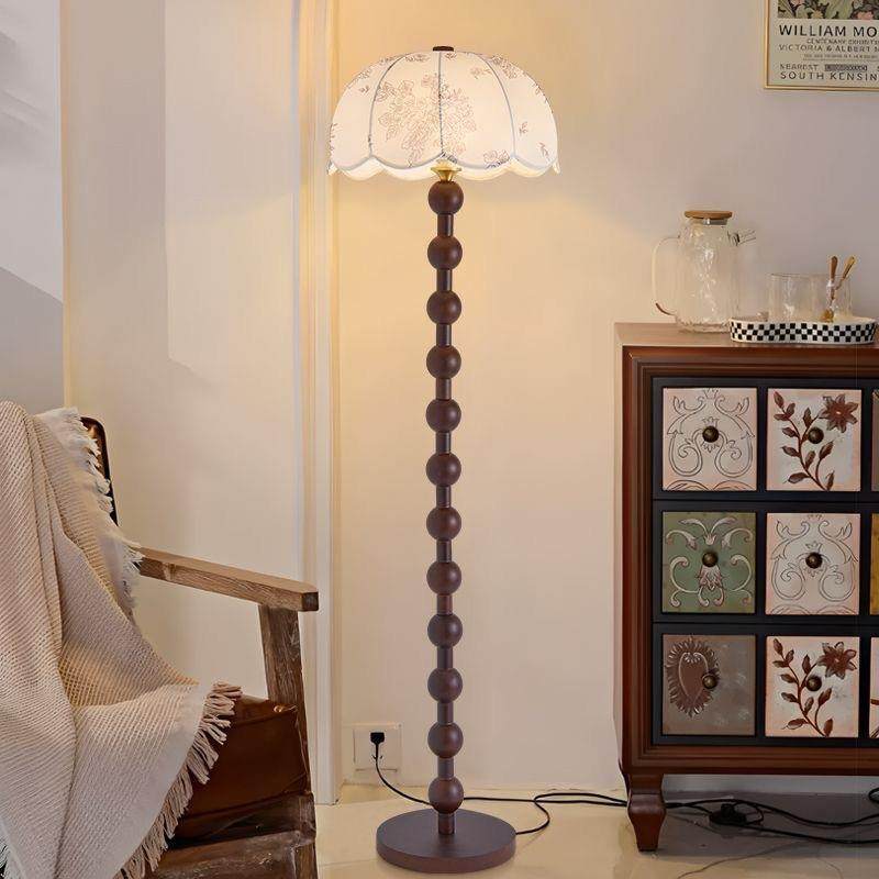 美式复古风落地灯胡桃木色布艺沙发灯中古风实木氛围感立式灯