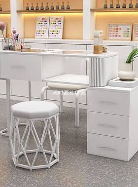 奶油风美甲桌白色日式玻璃单人全套轻奢简约美甲台收纳折叠美甲桌
