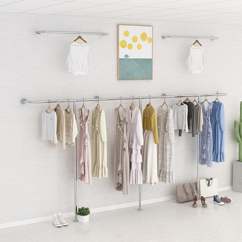 服装店展示架不锈钢上墙落地式简约陈列挂衣杆货架男女装衣服架子
