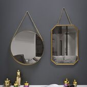 创意免打孔挂墙化妆镜浴室梳妆台镜子卫生间梳妆镜铁艺北欧圆镜