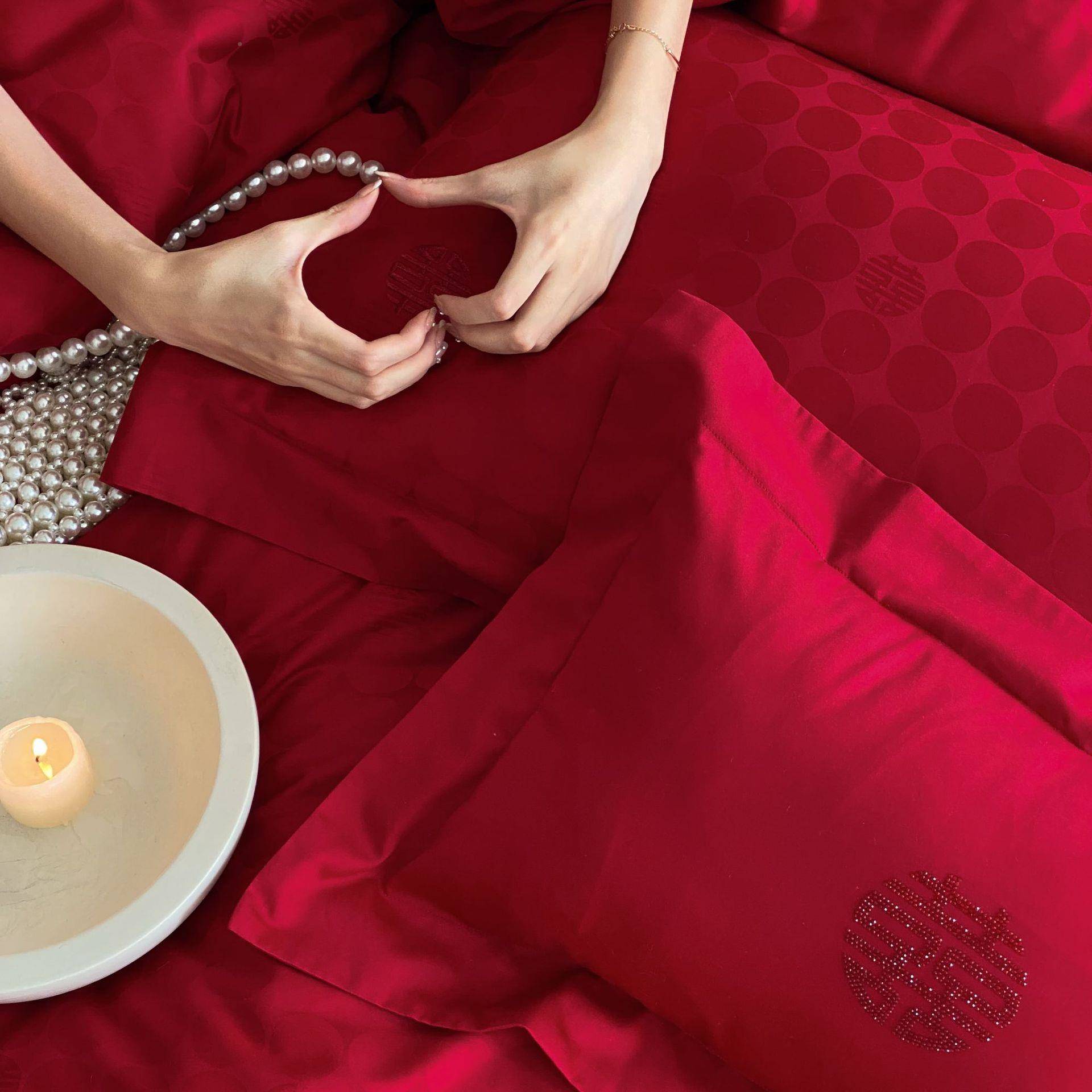 00s长绒棉全棉四件套婚庆纯棉喜被色床单被套结婚婚床上红GTR用1