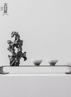 新中式太湖石托盘组合摆件高端样板间茶几桌书房茶室抽象软装饰品