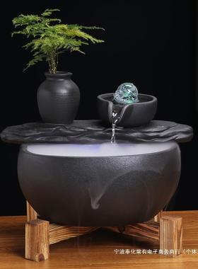 陶瓷装饰循环鱼缸造景生财流水茶几流水摆件中式喷泉家用桌垒德株