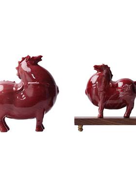 创意现代新中式红色树脂抽象唐马摆件书房博古架茶室样板房装饰品