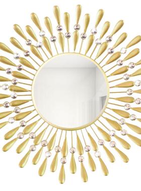 铁艺圆形挂墙镜卫生间浴室宿舍镜子挂墙洗漱台壁挂式化妆镜手工