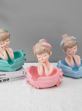 天使网红可爱女孩收纳树脂摆件减压系家居客厅玄关茶几桌面装饰品