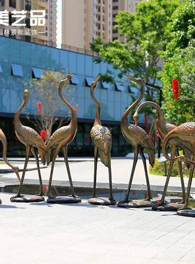 玻璃钢仿铜仙鹤雕塑摆件售楼部庭院花园户外仿真动物园林景观装饰