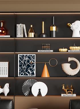 现代样板房客厅隔断柜沙发背景壁龛摆件书房博古架艺术装饰品