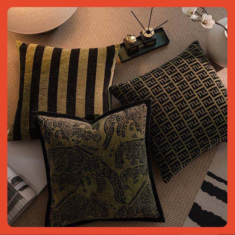 △复古绿法式轻奢山虎纹客厅沙发抱枕样板间靠垫条纹雪尼尔靠,居家布艺,抱枕被,淘宝优惠券,粉丝福利购,淘宝优惠卷