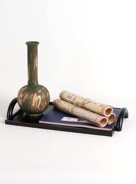 现代新中式黑色托盘摆件茶室客厅创意家居饰品样板房餐桌茶几软装