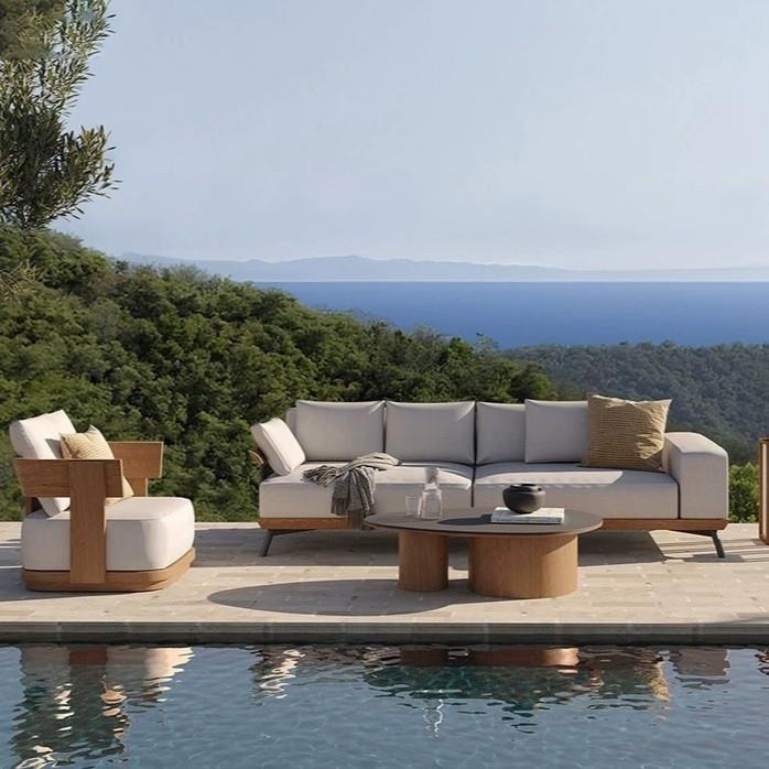 户外柚木沙发组合庭院别墅酒店室外露天防水防晒实木休闲沙发家具