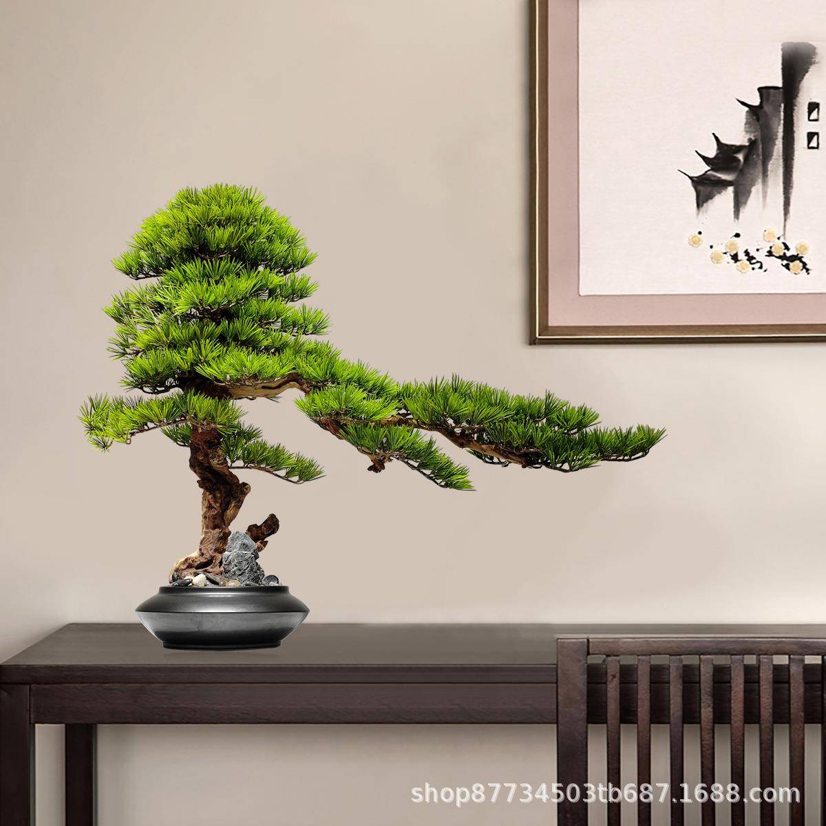植创意仿真迎客松盆景客766玄电视柜假花关绿盆栽植物办厅公室摆