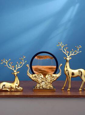 招财鹿流沙画沙漏摆件轻奢高档家居客厅酒柜电视柜办公室桌装饰品