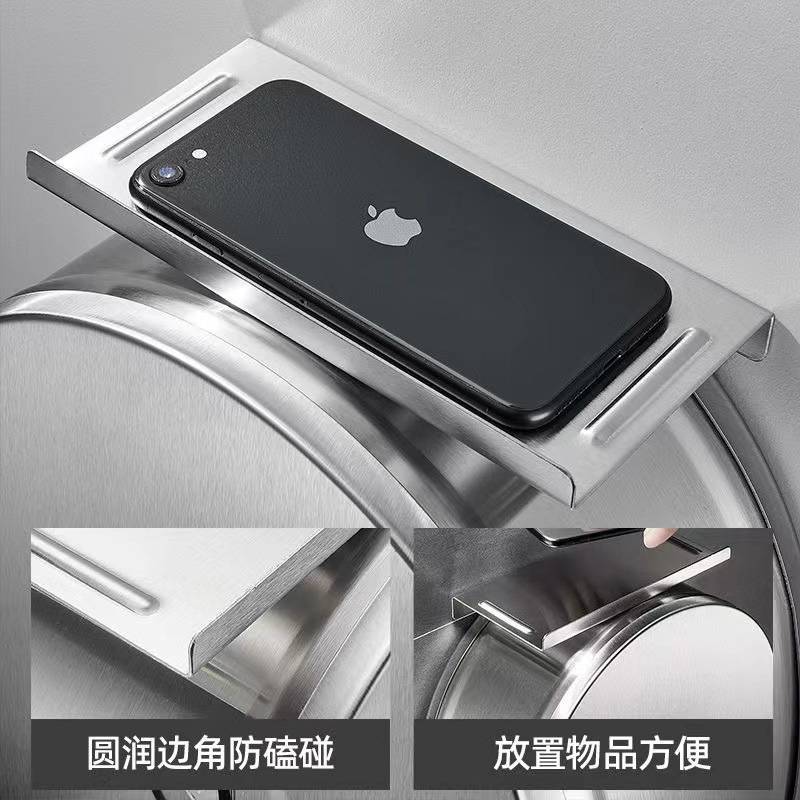 不锈钢大卷纸盒卫生间置物厕纸盒纸巾架浴室圆形大盘擦手纸盒抽纸