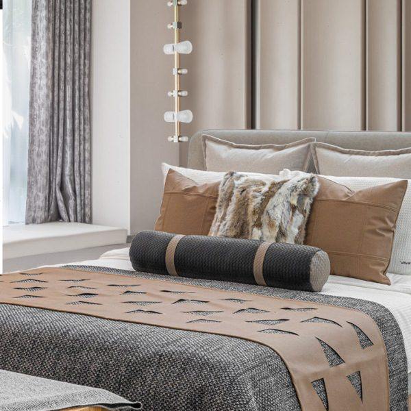 现代轻奢咖色高档床品套件咖色皮革镂空床旗床尾巾酒店样板间软装,床上用品,酒店床品套件,淘宝优惠券,粉丝福利购,淘宝优惠卷