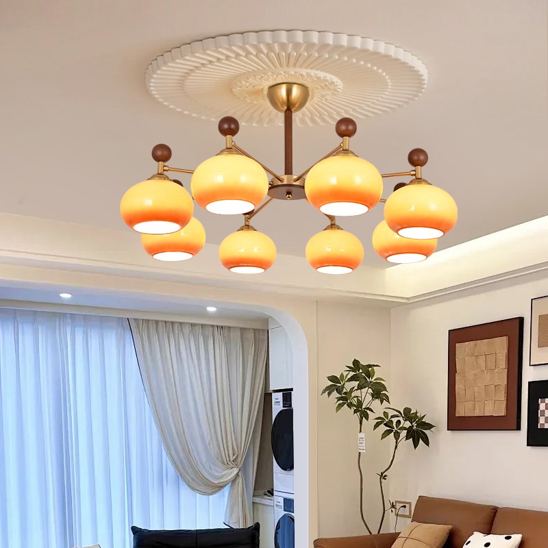 客厅灯中古风艺术吊灯北欧复古奶油风法式侘寂原T木风餐厅卧室灯