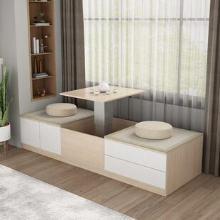 实木阳台储物柜飘窗柜可坐可升降卧室榻榻米窗台地柜矮柜置物定做