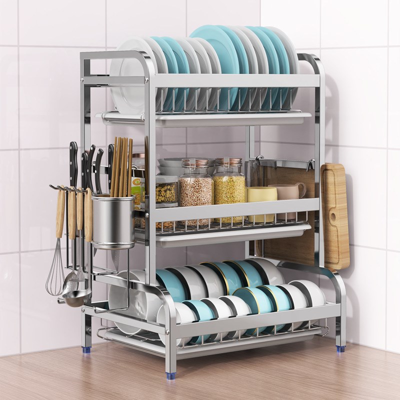 不锈钢碗架沥水架 双层碗碟架 厨房置物架放U碗筷碟子收纳架
