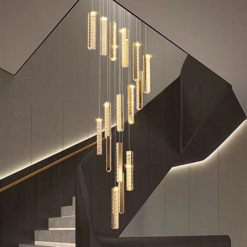 楼梯客厅水晶别墅复式楼大吊灯简约现代轻奢公寓酒店挑空楼Z梯lof