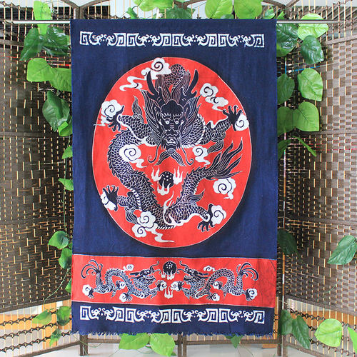 蜡染画红龙门帘家居装饰壁挂布帘半帘玄关帘民族U挂画挂帘隔断帘