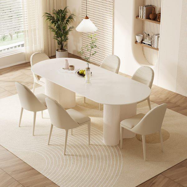 法式岩板餐桌现代岛台简约轻奢家用小户型奶油风椭圆形饭桌椅组合,住宅家具,岩板餐桌,淘宝优惠券,粉丝福利购,淘宝优惠卷