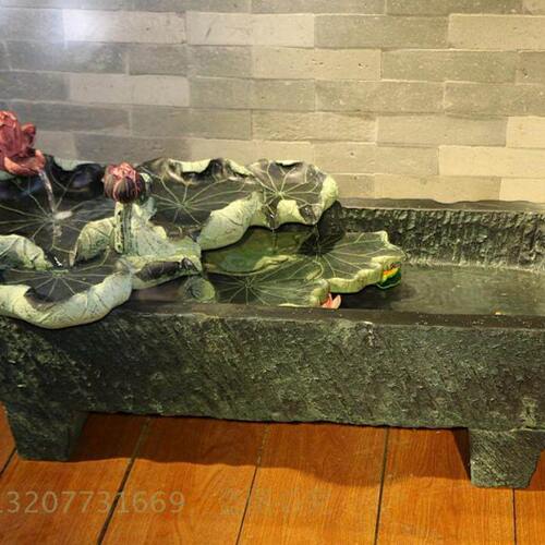 中式复古招财风水泉摆设喷泉水景摆件流水鱼缸荷花鱼缸 满塘春