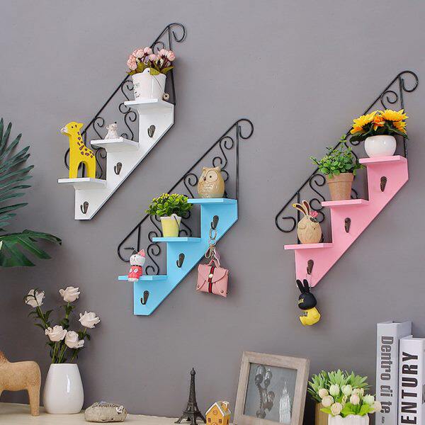 墙上装饰品创意卧室墙面装饰挂钩铁艺壁挂小花架放玩偶的隔板壁饰