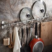 厨房挂钩304不锈钢挂勺子活动排钩挂架免打孔长杆挂杆单杆置物架