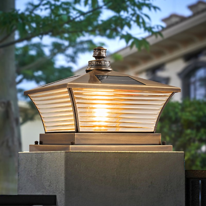 全铜太阳能两f用柱头灯防水户外新中式别墅花园庭院围墙大门柱子