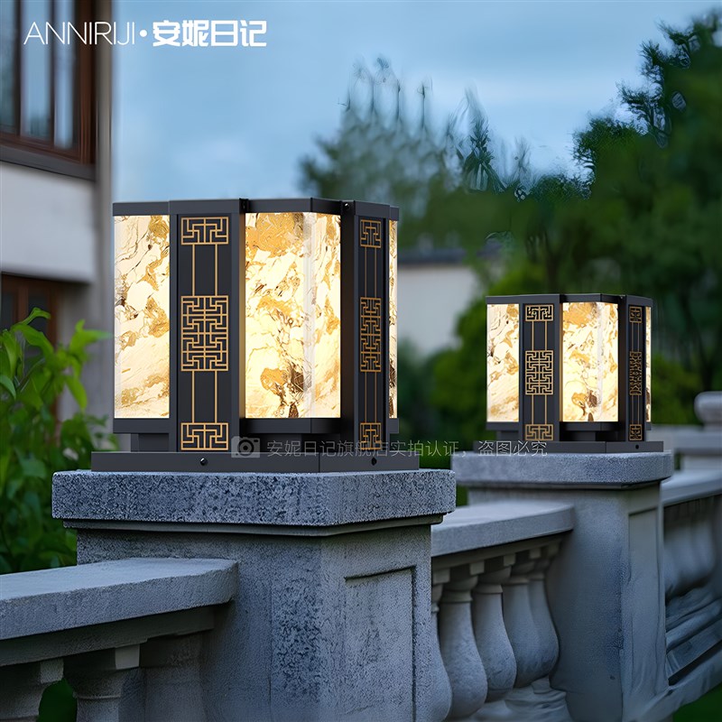彷云石太阳能柱头灯新中式别墅庭院户外防水大门口院子.围墙柱子