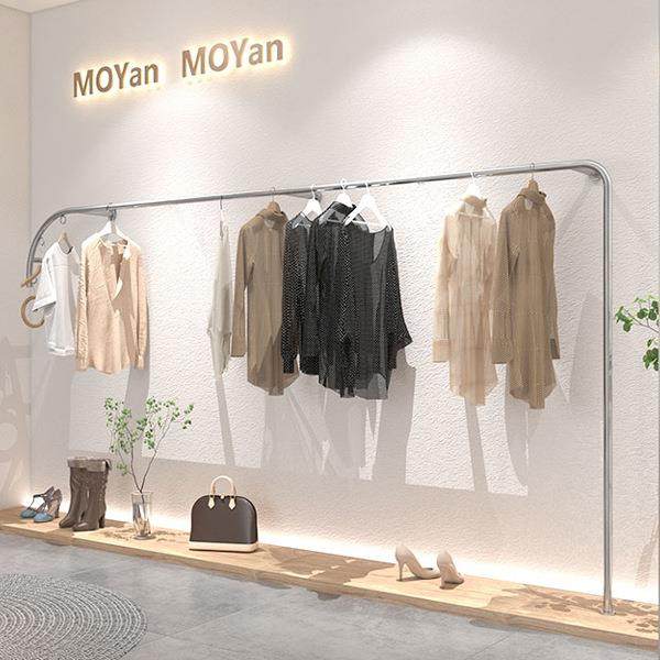 服装店上墙展示架女装壁挂货架陈列架落地式不锈钢银色拉丝挂衣杆,商业/办公家具,服装展示架,淘宝优惠券,粉丝福利购,淘宝优惠卷