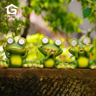 创意可爱仿真青蛙树脂工艺品户外太阳能灯三不摆件花园庭院装饰品