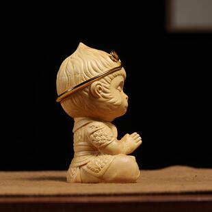 大乐清黄杨木雕载齐天大圣生肖质猴子手把件木工叶艺品车GHN装饰