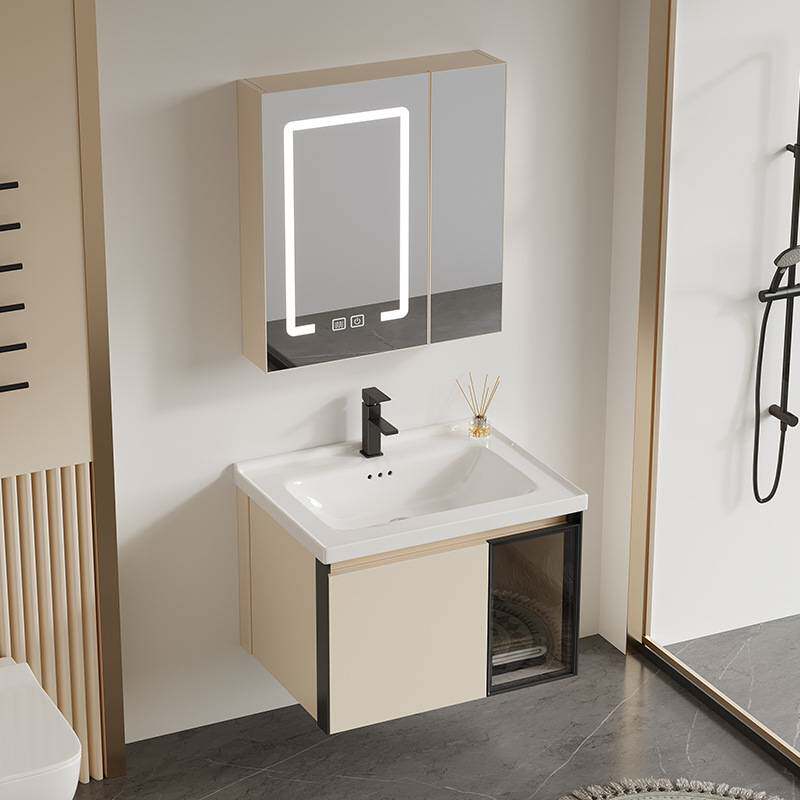 加厚蜂窝铝奶油风浴室柜组合卫生间洗手洗脸盆柜陶瓷一体盆洗漱台