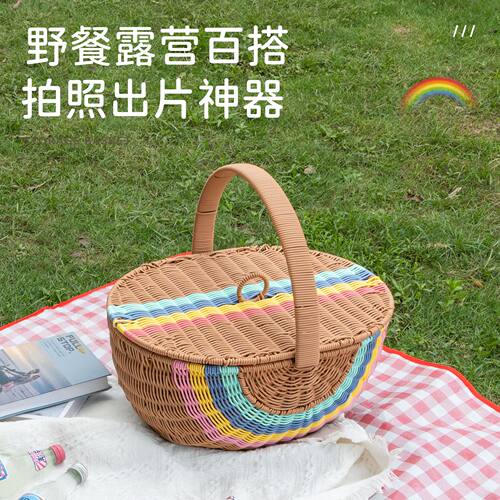 手提篮子编织藤编户外野餐篮储物露营收纳篮野餐储物篮便携置物