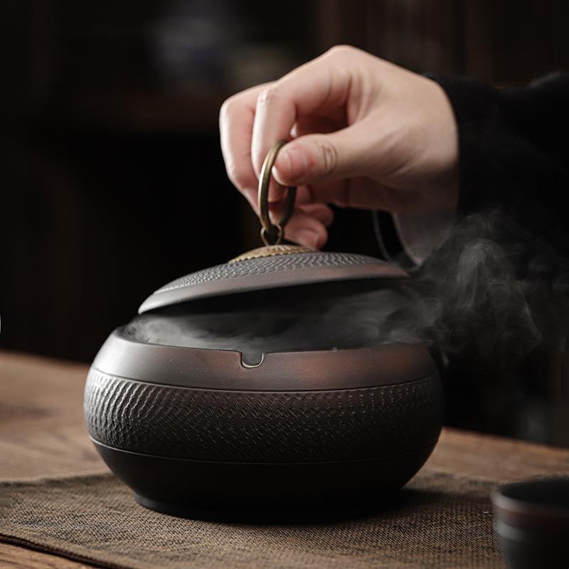 清带溪紫陶烟灰ZTYHG202缸创大号陶瓷家用厅办公客盖防意飞灰烟缸