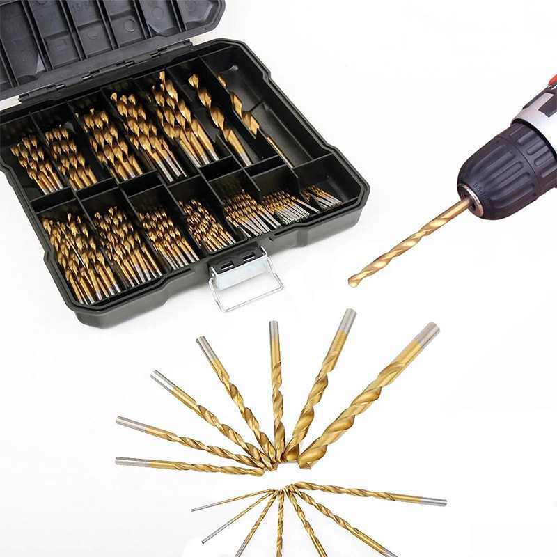 直柄麻花钻跨境高速钢镀钛99pcs塑盒装钻头1.5-10mm打孔工具